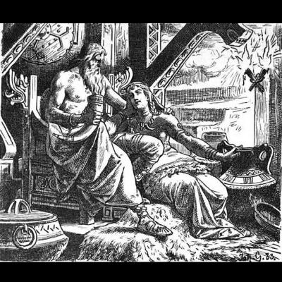 Odin avec Gunnlöd - Illustration: Johannes Gehrts