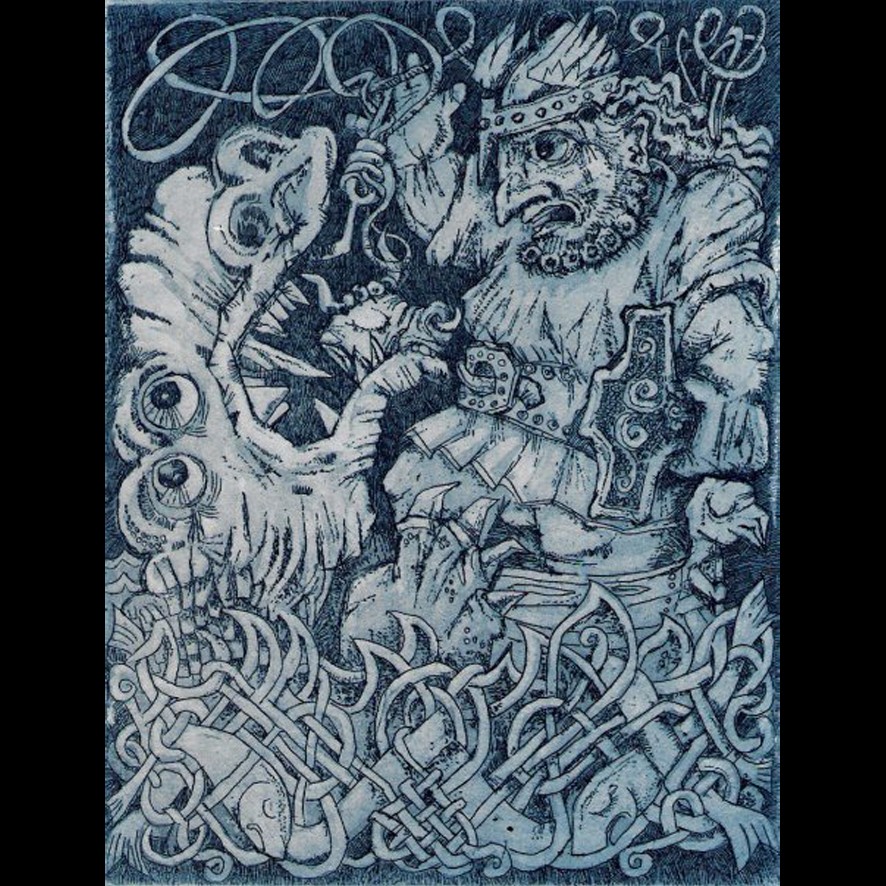 Thor et le serpent Jörmugandr - Eau-forte: Igor Filippov