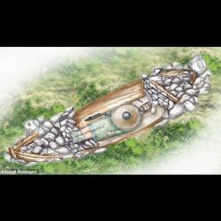 Illustration de l'aménagement du bateau funéraire, par Geoff Robinson