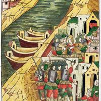 Russie -Les Ushkuyniks à la conquête de Kostroma - Image: Chronique illustrée d'Ivan le Terrible, 16ème siècle